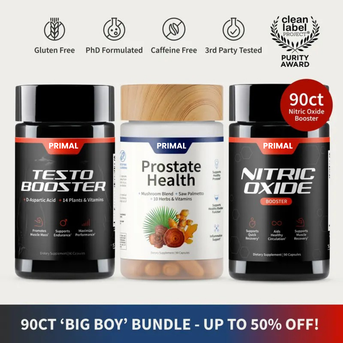 Ultimate Men's Health Trio - Testo Booster + Prostate Health + Nitric Oxide Booster - Supports Testosterone Production - D-Aspartic Acid & 14 Plants - 3rd Party Tested - Boost Blood Flow & Stamina - Muscle Mass & Performance Booster