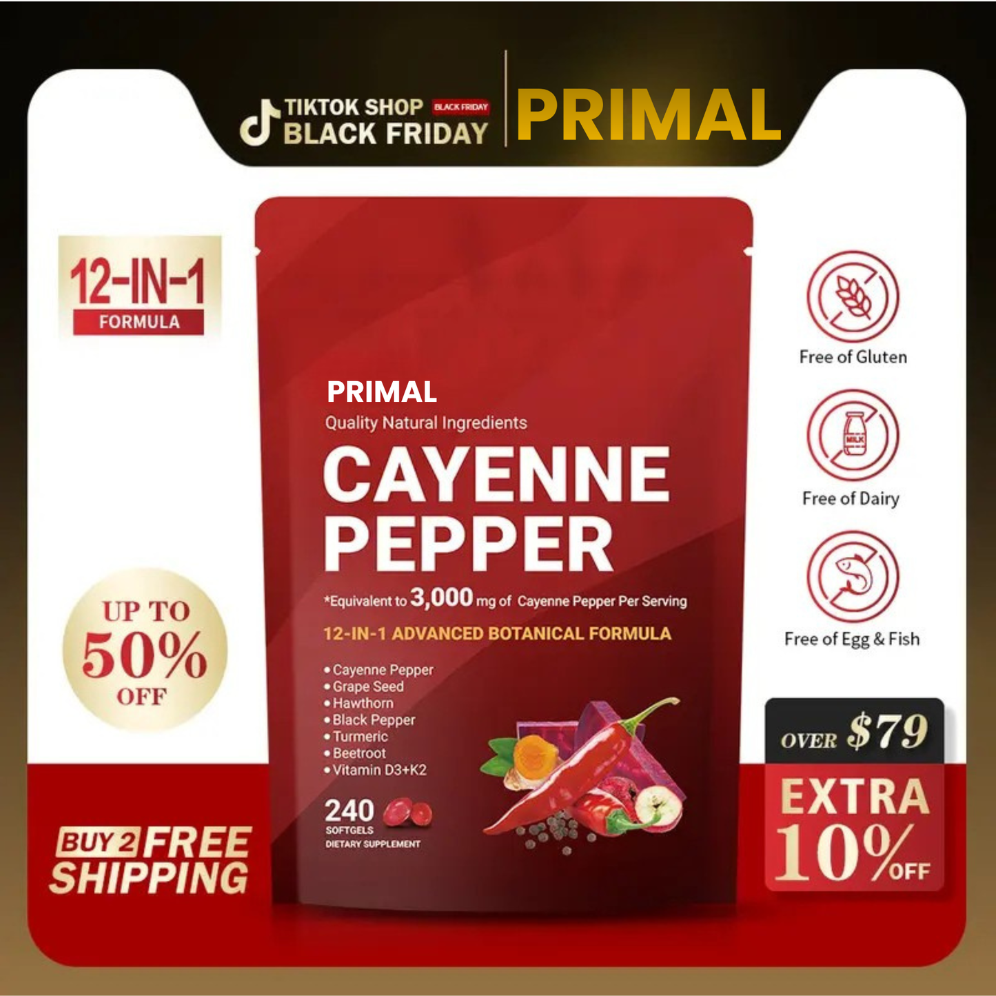 Cayenne Pepper Softgels Supplement (240 Softgels /1 Bag)