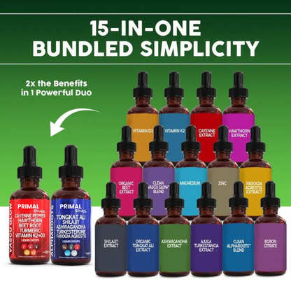 Cardio Energy Duo | Cayenne Pepper, Hawthorn, Tongkat Ali, Shilajit & More for Blood Flow & Daily Stamina Liquid Drops [Vascu Glow + Alpha Roots]