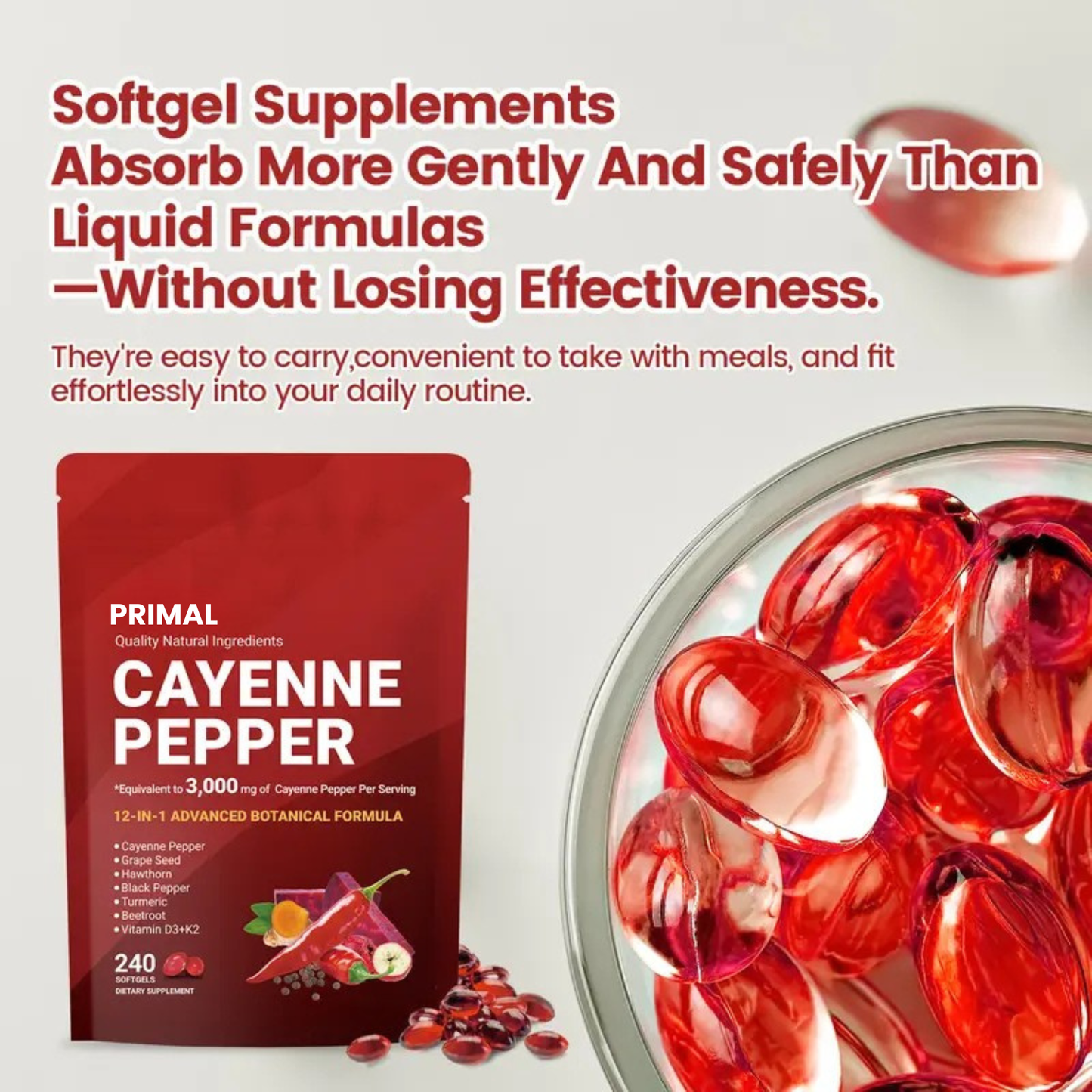 Cayenne Pepper Softgels Supplement (240 Softgels /1 Bag)