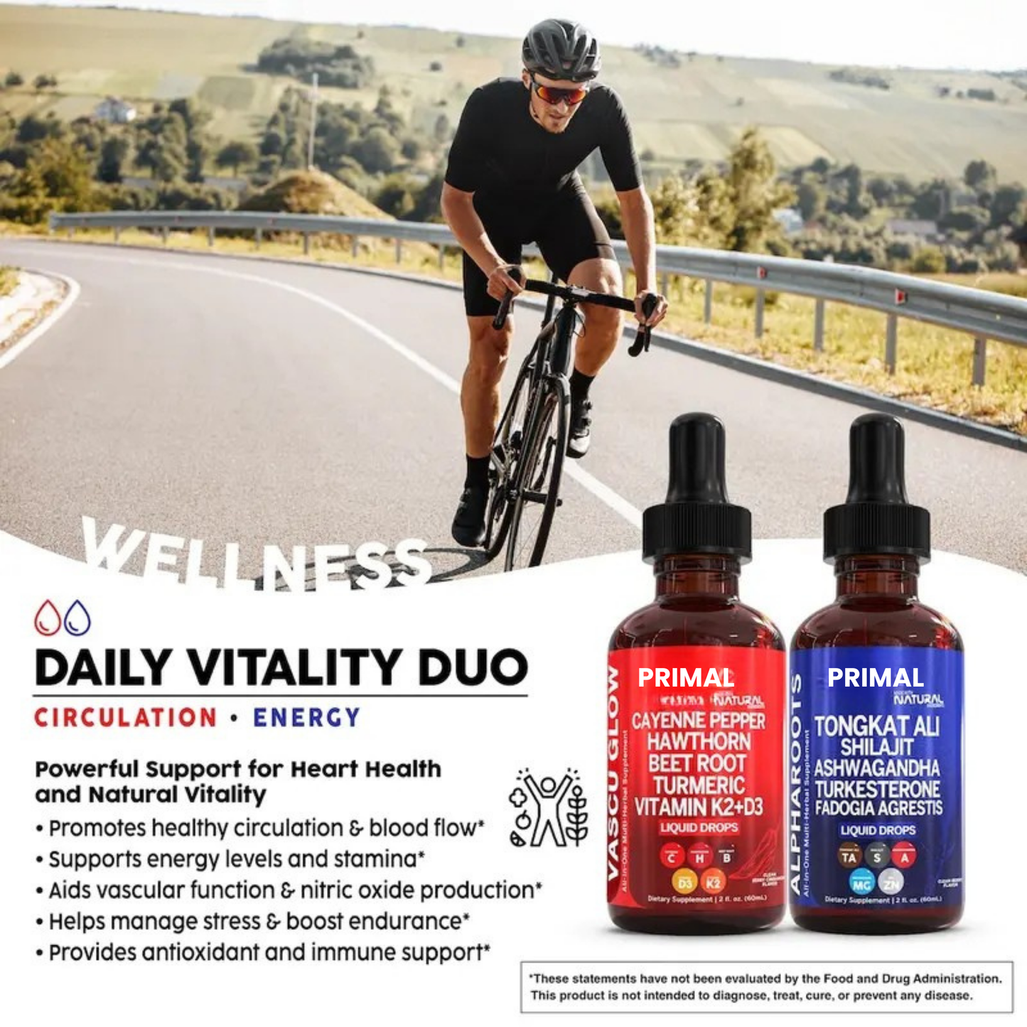 Cardio Energy Duo | Cayenne Pepper, Hawthorn, Tongkat Ali, Shilajit & More for Blood Flow & Daily Stamina Liquid Drops [Vascu Glow + Alpha Roots]