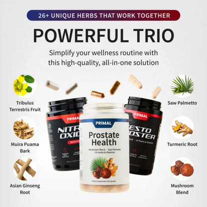 Ultimate Men's Health Trio - Testo Booster + Prostate Health + Nitric Oxide Booster - Supports Testosterone Production - D-Aspartic Acid & 14 Plants - 3rd Party Tested - Boost Blood Flow & Stamina - Muscle Mass & Performance Booster