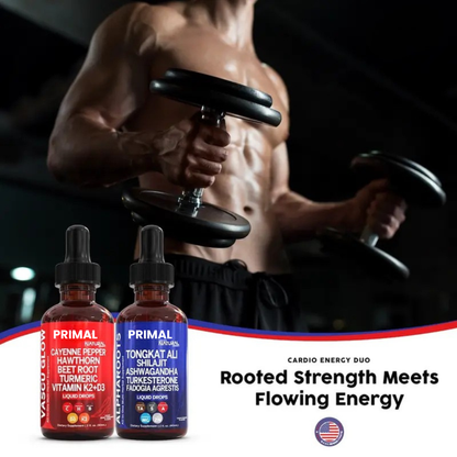 Cardio Energy Duo | Cayenne Pepper, Hawthorn, Tongkat Ali, Shilajit & More for Blood Flow & Daily Stamina Liquid Drops [Vascu Glow + Alpha Roots]