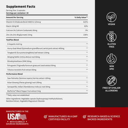 Ultimate Men's Health Trio - Testo Booster + Prostate Health + Nitric Oxide Booster - Supports Testosterone Production - D-Aspartic Acid & 14 Plants - 3rd Party Tested - Boost Blood Flow & Stamina - Muscle Mass & Performance Booster