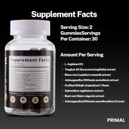 7-in-1 Nitric Oxide Booster - Maca Root & L-Arginine & Ashwagandha & Horny Goat Weed & Shilajit & Tongkat Ali & Beet Root Gummy for Blood Flow, Energy & Stamina Support | 100% Natural