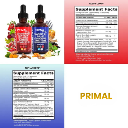 Cardio Energy Duo | Cayenne Pepper, Hawthorn, Tongkat Ali, Shilajit & More for Blood Flow & Daily Stamina Liquid Drops [Vascu Glow + Alpha Roots]