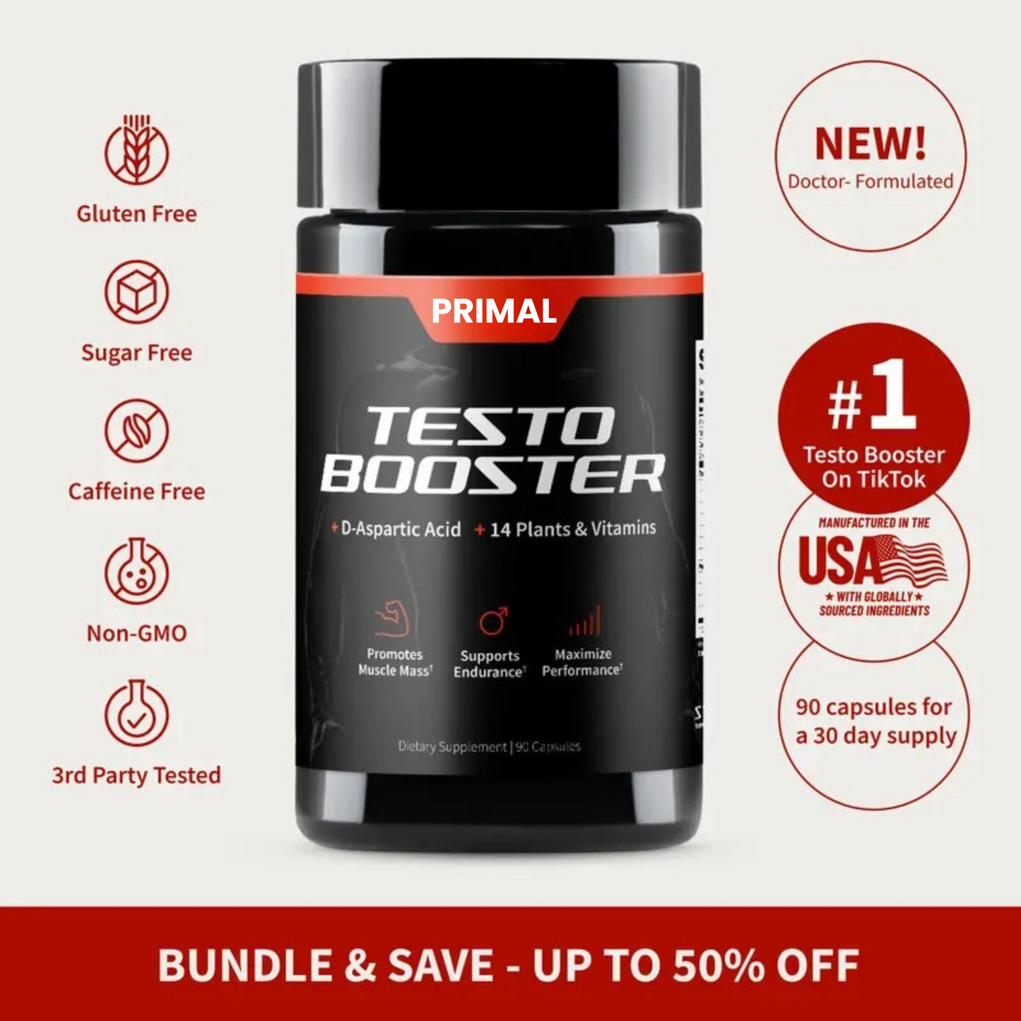 Testo Booster - Supports Men's Testosterone Production - 3rd party tested - 90 count